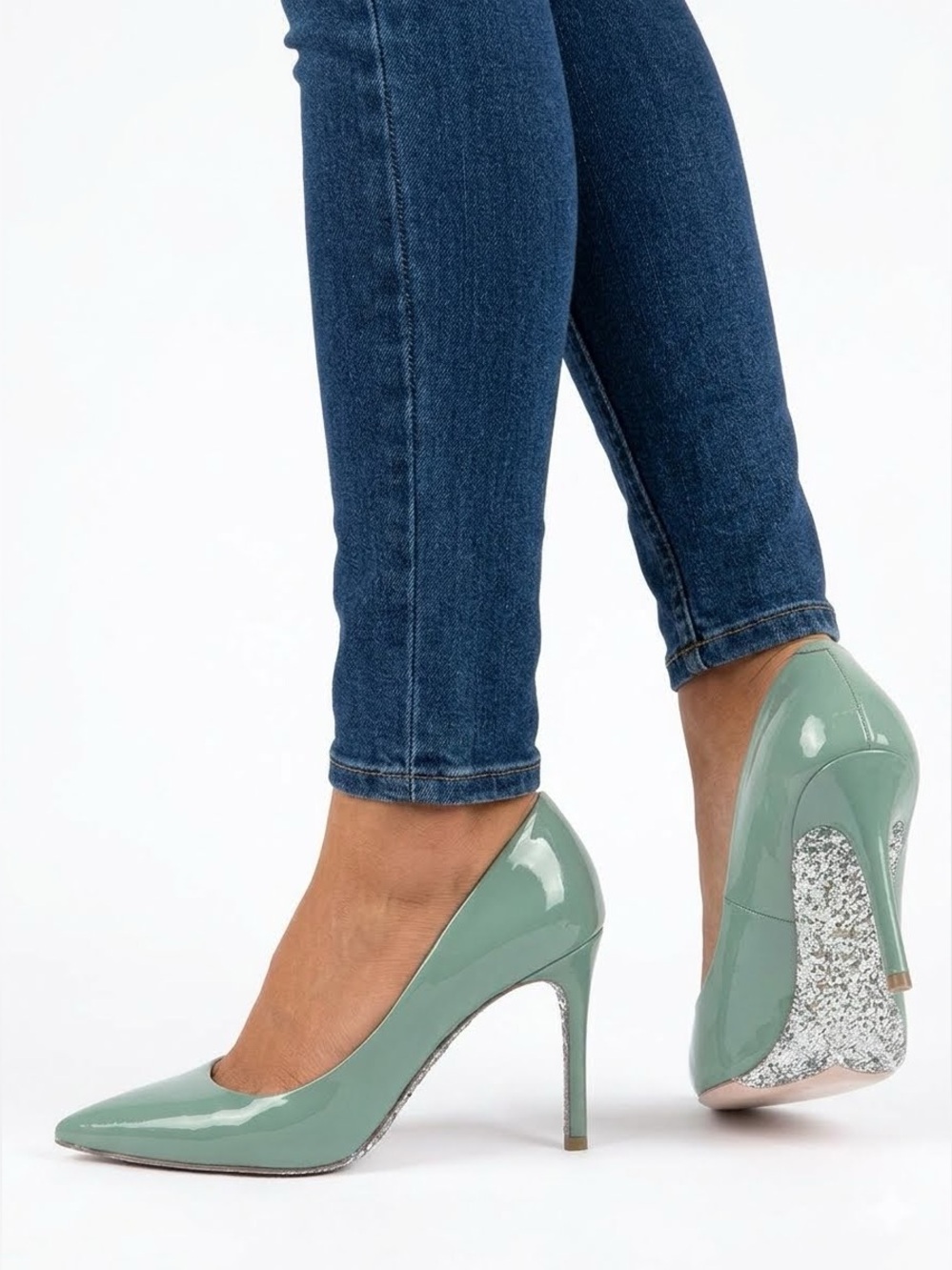 Miu Miu teal Patent Leather Glitter Sole Pointed Pumps IT 38 US 7.5 / 8